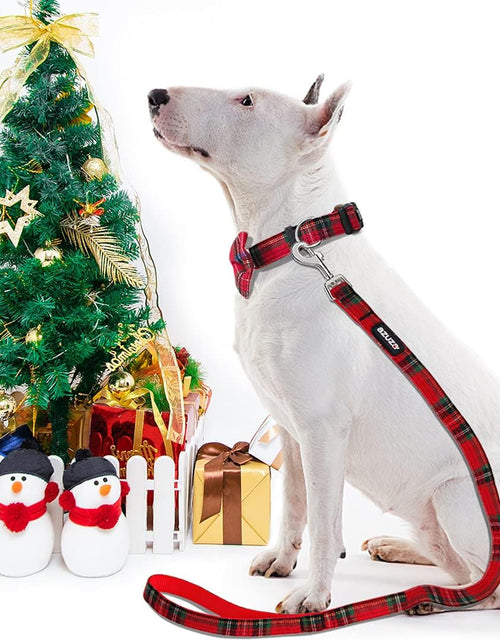 Load image into Gallery viewer, Christmas Dog Collar and Leash Set, Classic Plaid Collar with Removable Bowtie and Matching Leash for Small Medium and Large Dogs