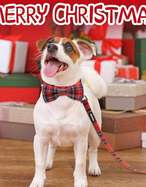 Load image into Gallery viewer, Christmas Dog Collar and Leash Set, Classic Plaid Collar with Removable Bowtie and Matching Leash for Small Medium and Large Dogs