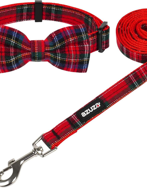 Load image into Gallery viewer, Christmas Dog Collar and Leash Set, Classic Plaid Collar with Removable Bowtie and Matching Leash for Small Medium and Large Dogs