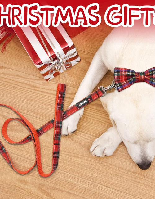 Load image into Gallery viewer, Christmas Dog Collar and Leash Set, Classic Plaid Collar with Removable Bowtie and Matching Leash for Small Medium and Large Dogs