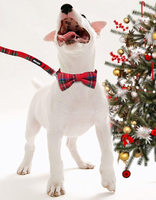 Load image into Gallery viewer, Christmas Dog Collar and Leash Set, Classic Plaid Collar with Removable Bowtie and Matching Leash for Small Medium and Large Dogs