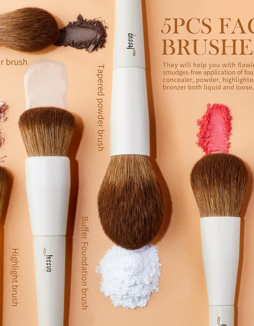 Load image into Gallery viewer, Makeup Brush Set 5Pcs Face Makeup Brushes Vegan Soft Foundation Brush Contour Brush Highlighter Brush Fluffy Setting Powder Brush, Light Grey T493

