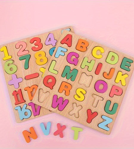 [Educational Wooden Puzzle Set] Educational Wooden Puzzle Set | Alphabet, Number & Shape ABC Puzzle Board Learning Toy for Preschoolers - Boys and Girls