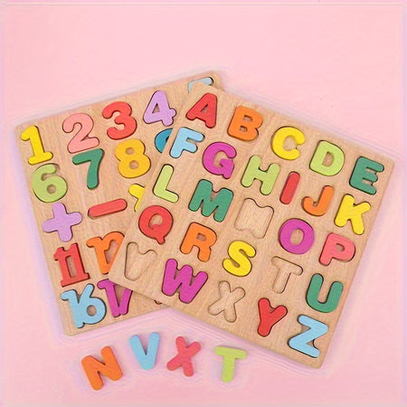 [Educational Wooden Puzzle Set] Educational Wooden Puzzle Set | Alphabet, Number & Shape ABC Puzzle Board Learning Toy for Preschoolers - Boys and Girls