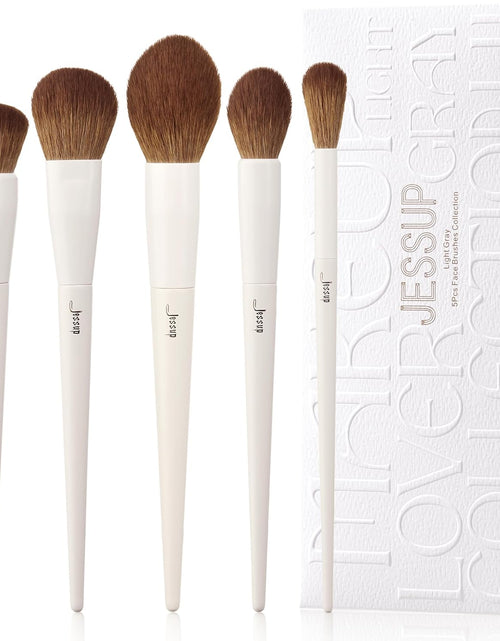 Load image into Gallery viewer, Makeup Brush Set 5Pcs Face Makeup Brushes Vegan Soft Foundation Brush Contour Brush Highlighter Brush Fluffy Setting Powder Brush, Light Grey T493
