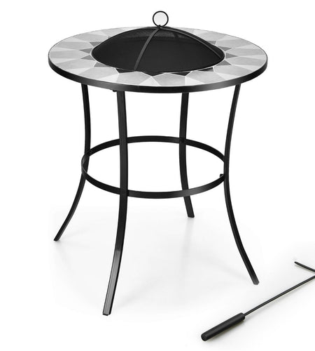 Outdoor round Fire Pit Table with Mesh Screen Lid and Fire Poker