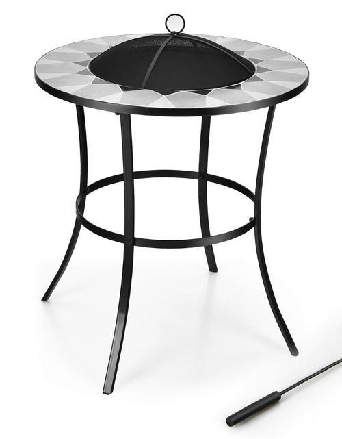 Load image into Gallery viewer, Outdoor round Fire Pit Table with Mesh Screen Lid and Fire Poker
