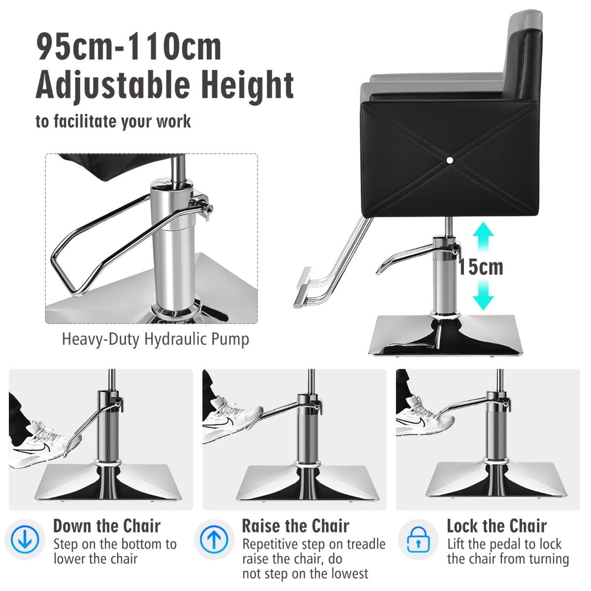 360° Swivel Barber Chair with Adjustable Height for Hair Salon