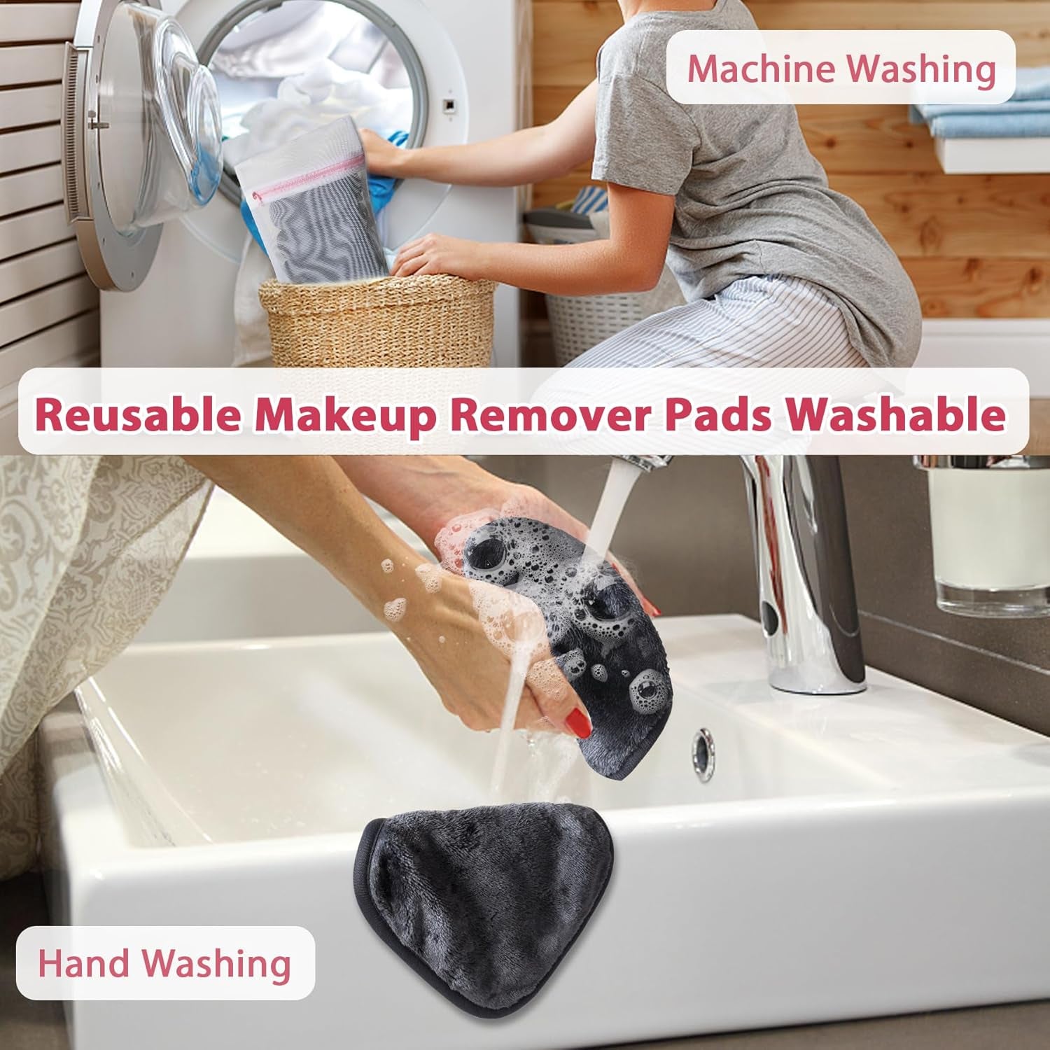 Makeup Remover Cloth, 6" X 6" Reusable Towels for Washing Face, Microfiber Washcloth with Mesh Bag, 12 Pack, Grey