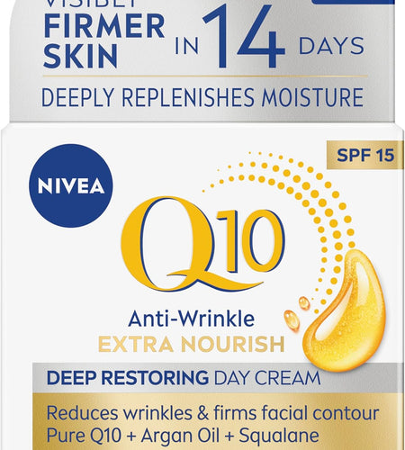 Q10 Anti-Wrinkle Nourishing Day Cream SPF 15 50Ml | Anti-Ageing Face Moisturiser | with Q10 & Argan Oil | Lasting 24-Hour Nourishment | Firms Skin | Reduces Signs of Aging