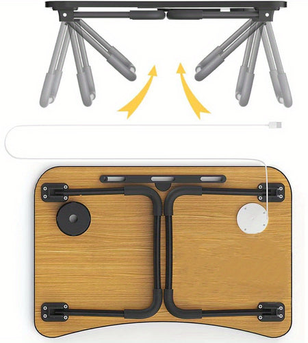 [4 USB Portable Laptop Desk] Portable Laptop Desk with 4 USB Ports | Folding Lap Desk Bed Table Standing Work Table Bed Tray with Cup, Small Fan, and USB Light