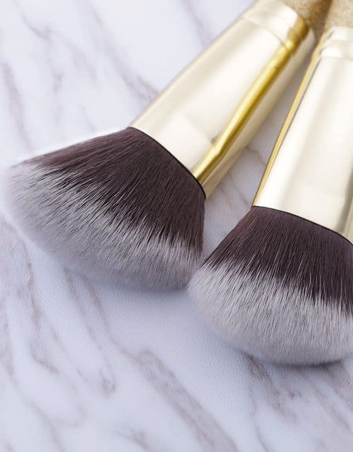 Load image into Gallery viewer, Makeup Brushes Duo End Foundation Powder Buffer and Contour Synthetic Cosmetic Tools 2Pcs Gold
