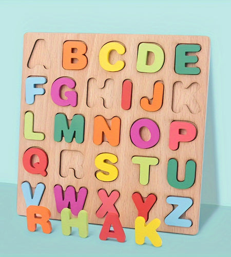 [Educational Wooden Puzzle Set] Educational Wooden Puzzle Set | Alphabet, Number & Shape ABC Puzzle Board Learning Toy for Preschoolers - Boys and Girls