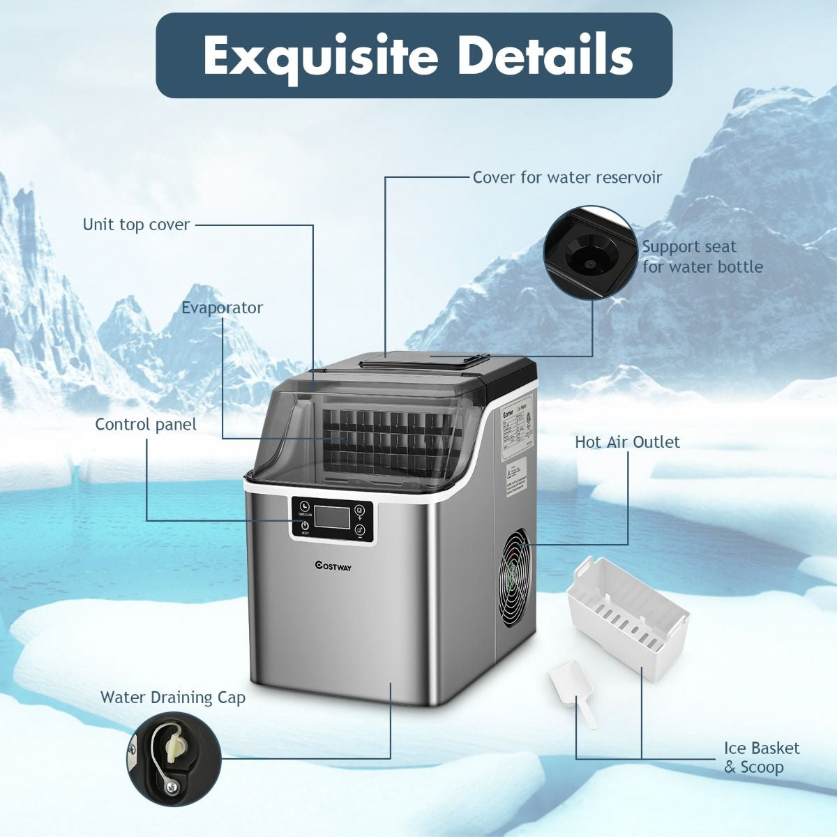 3.2L 20KG Countertop Ice Maker Commercial Electric Ice Making Machine