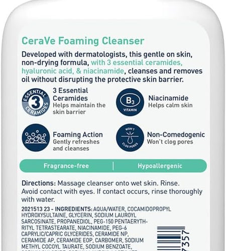 Foaming Cleanser Gel Face Wash 473Ml, for Normal to Oily Skin, Removes Oil without Disrupting the Protective Skin Barrier, for Face & Body, Niacinamide + Ceramides, Fragrance Free, Oil Control