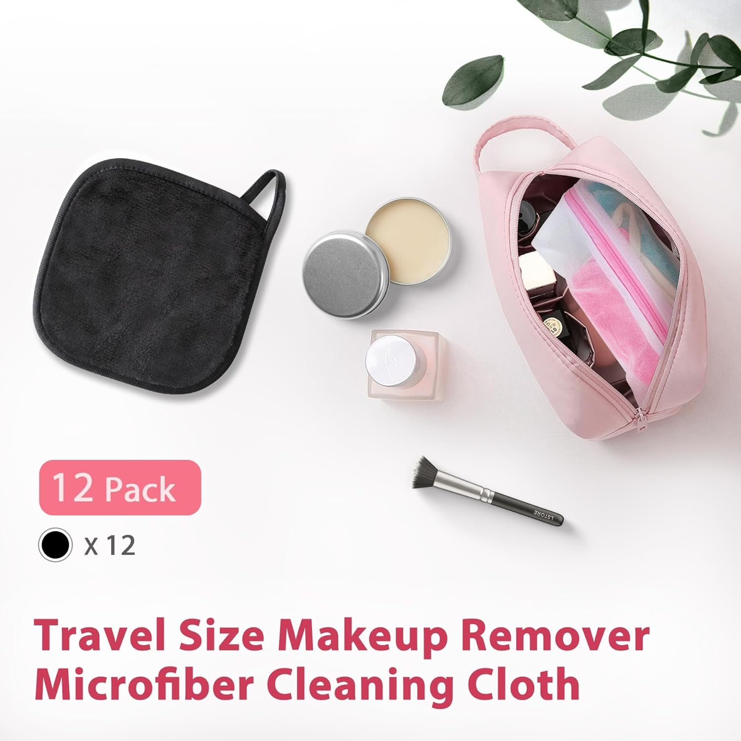 Makeup Remover Cloth, 6" X 6" Reusable Towels for Washing Face, Microfiber Washcloth with Mesh Bag, 12 Pack, Grey