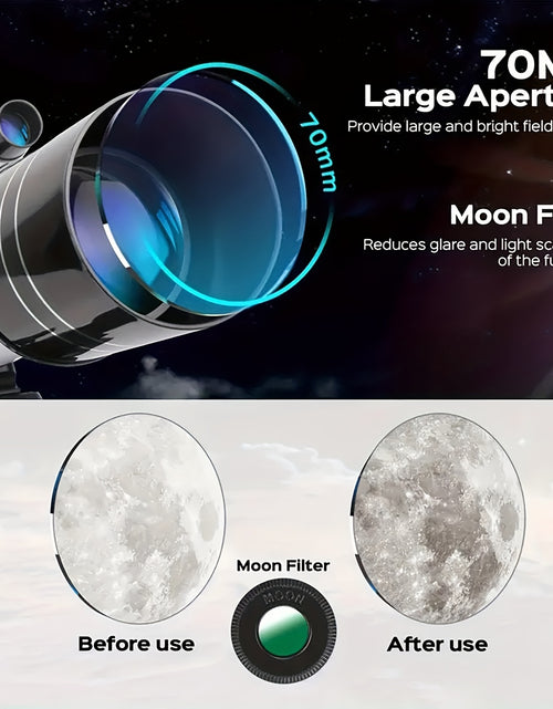 Load image into Gallery viewer, Astronomical Telescope 150X High-Powered, Portable With 70 MM And 90X With 50 MM Aperture (HD Refractor, Tripod, Phone Adapter) Ideal For Stargazing And Space Exploration
