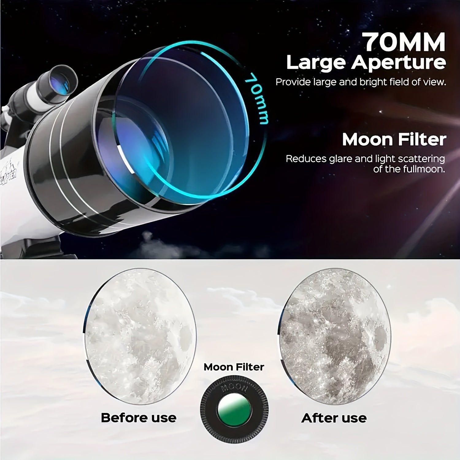 Astronomical Telescope 150X High-Powered, Portable With 70 MM And 90X With 50 MM Aperture (HD Refractor, Tripod, Phone Adapter) Ideal For Stargazing And Space Exploration