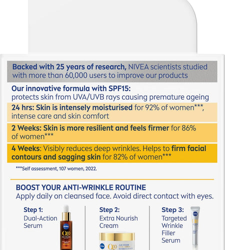 Q10 Anti-Wrinkle Nourishing Day Cream SPF 15 50Ml | Anti-Ageing Face Moisturiser | with Q10 & Argan Oil | Lasting 24-Hour Nourishment | Firms Skin | Reduces Signs of Aging