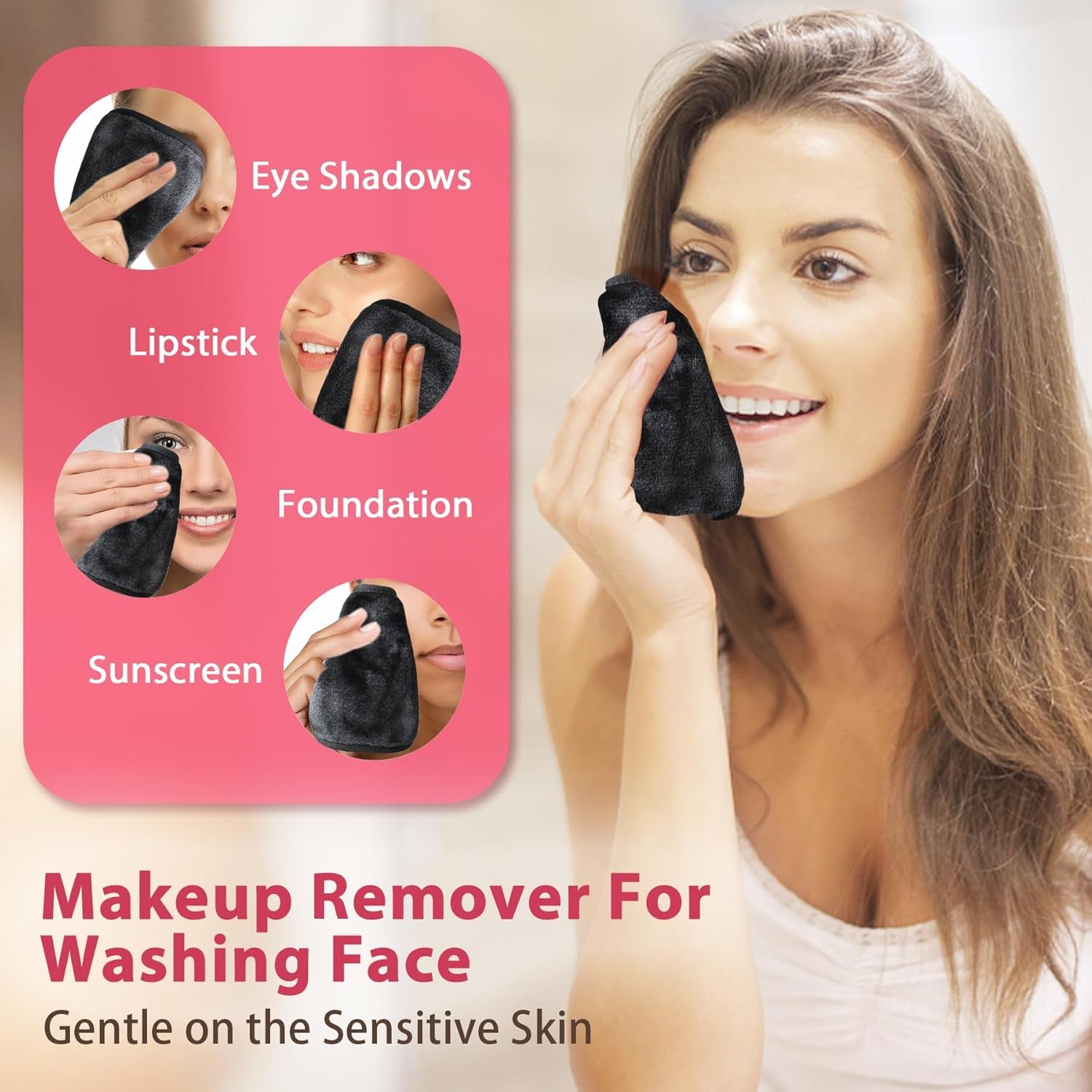 Makeup Remover Cloth, 6" X 6" Reusable Towels for Washing Face, Microfiber Washcloth with Mesh Bag, 12 Pack, Grey