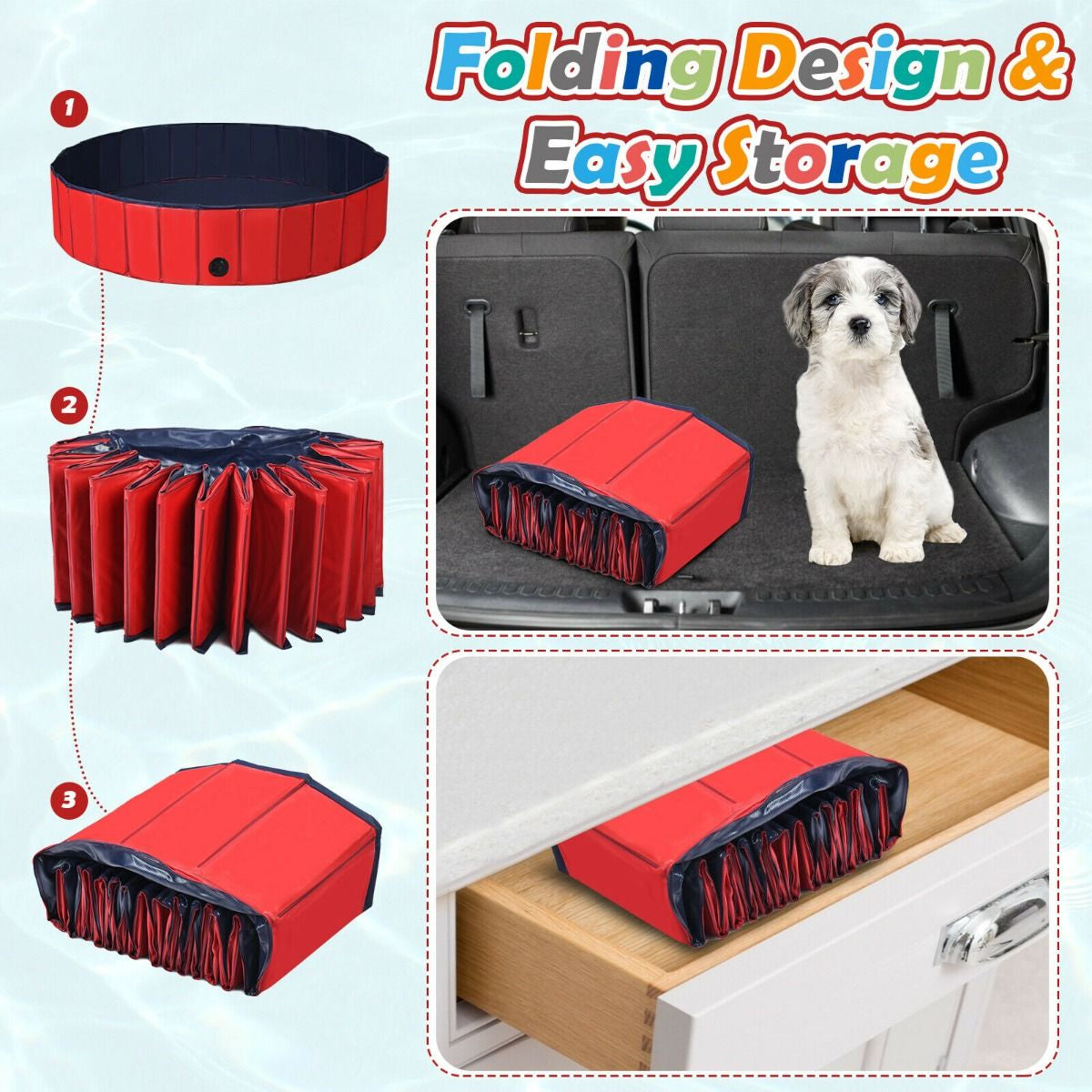 Foldable Pet Swimming Pool with Rotatable Drain Valve