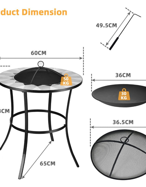 Load image into Gallery viewer, Outdoor round Fire Pit Table with Mesh Screen Lid and Fire Poker
