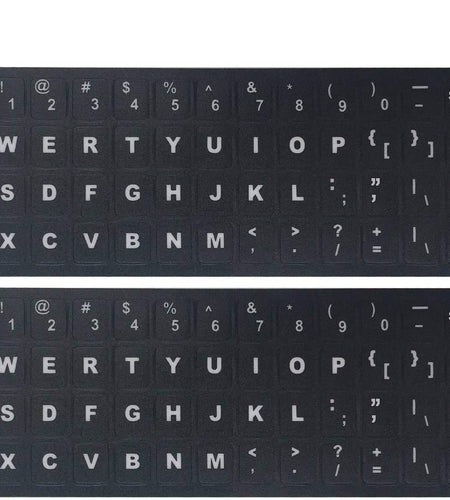 [2 Pack] Universal English Keyboard Stickers, Replacement English Keyboard Stickers with Black Background and White Lettering, Each Unit: 0.43" X 0.51" -Matte