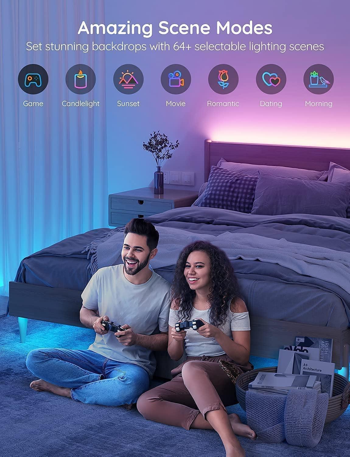 Smart LED Strip Lights, 16.4Ft Wifi LED Lights Work with Alexa and Google Assistant, RGB Color Changing, 16 Million Colors with App Control and Music Sync for Home, Kitchen, TV, Party