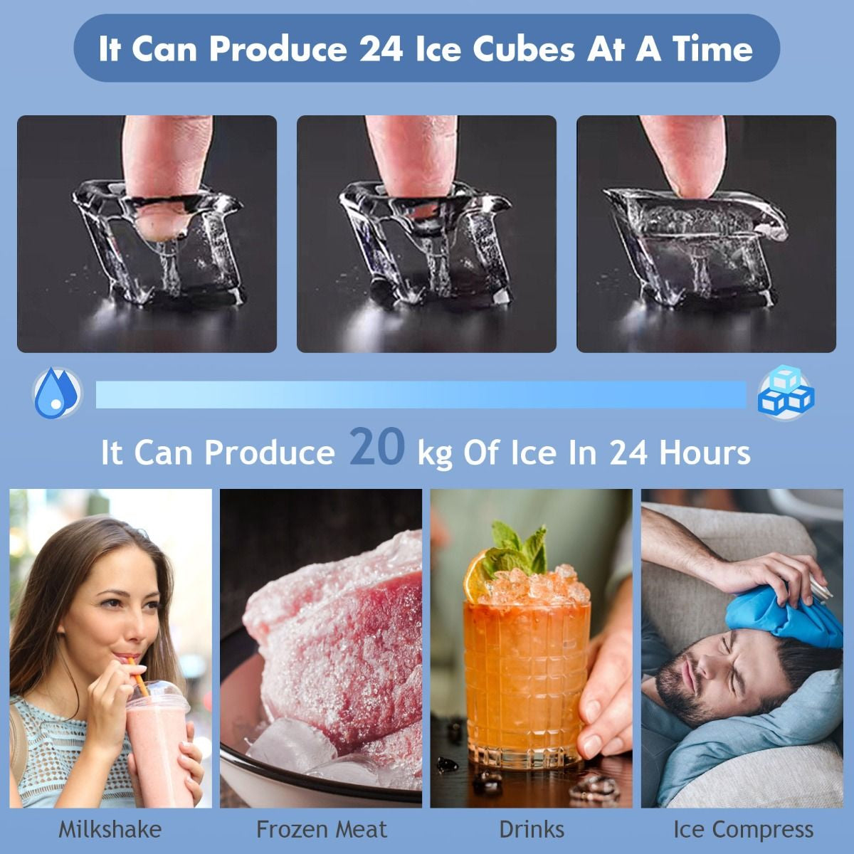 3.2L 20KG Countertop Ice Maker Commercial Electric Ice Making Machine