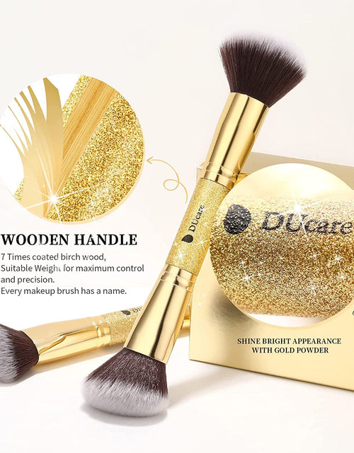 Load image into Gallery viewer, Makeup Brushes Duo End Foundation Powder Buffer and Contour Synthetic Cosmetic Tools 2Pcs Gold
