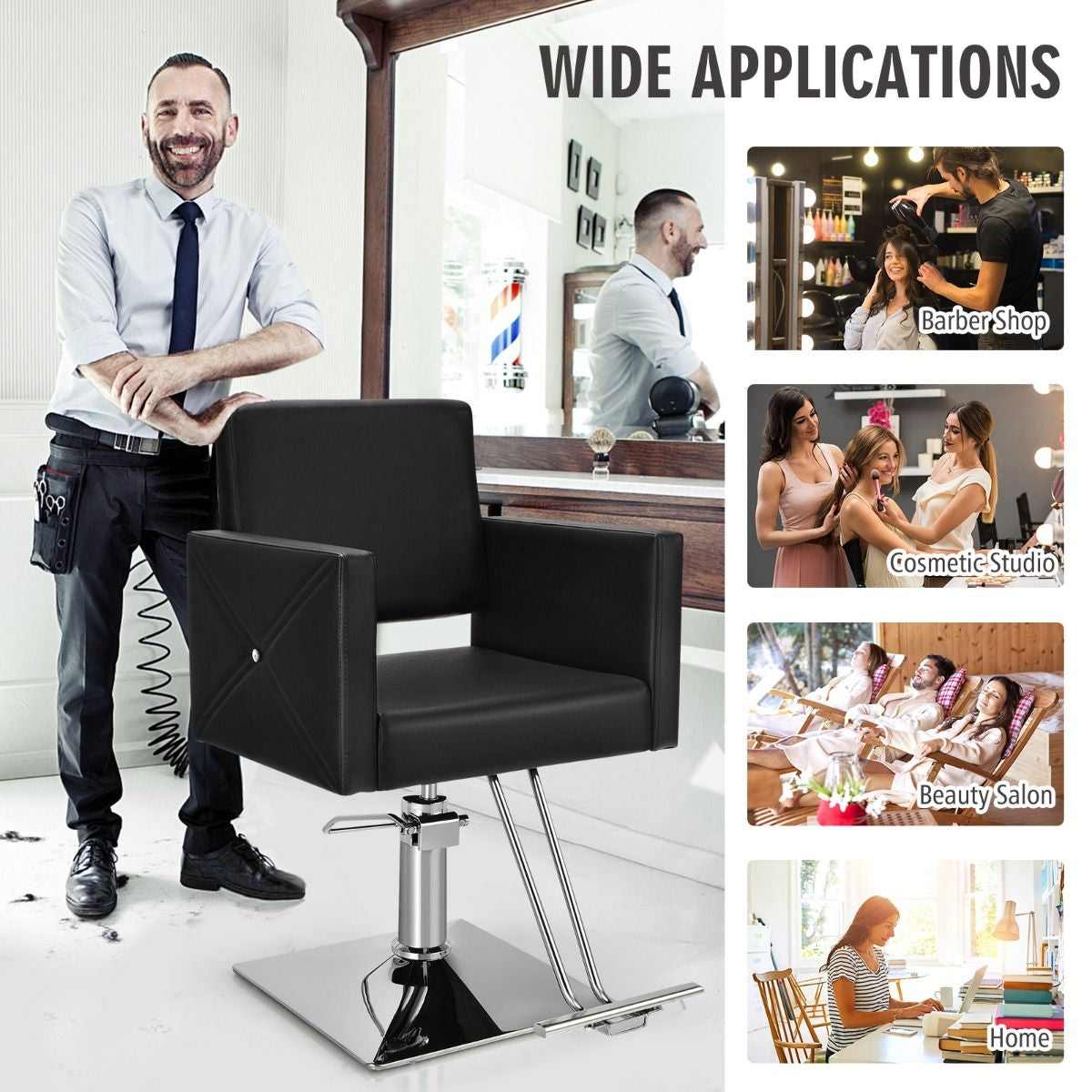 360° Swivel Barber Chair with Adjustable Height for Hair Salon
