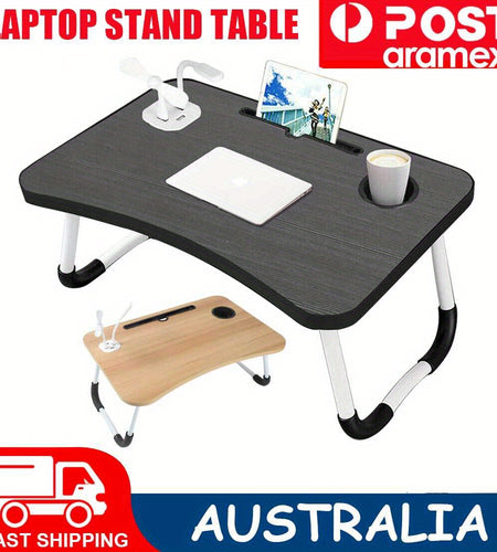 [4 USB Portable Laptop Desk] Portable Laptop Desk with 4 USB Ports | Folding Lap Desk Bed Table Standing Work Table Bed Tray with Cup, Small Fan, and USB Light