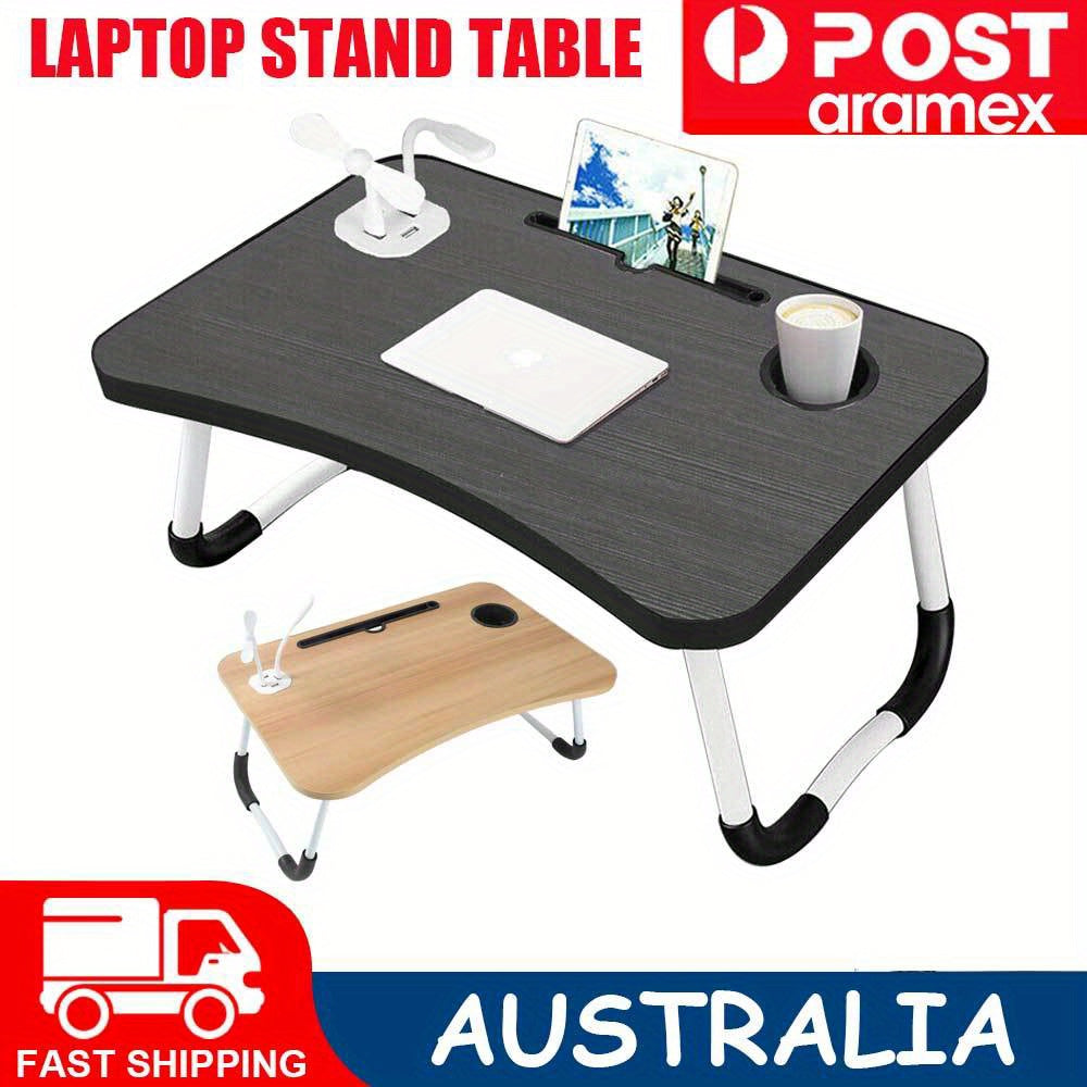 [4 USB Portable Laptop Desk] Portable Laptop Desk with 4 USB Ports | Folding Lap Desk Bed Table Standing Work Table Bed Tray with Cup, Small Fan, and USB Light