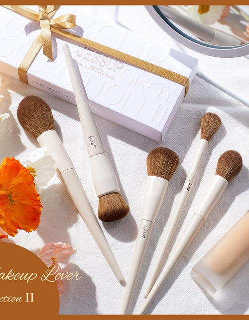 Load image into Gallery viewer, Makeup Brush Set 5Pcs Face Makeup Brushes Vegan Soft Foundation Brush Contour Brush Highlighter Brush Fluffy Setting Powder Brush, Light Grey T493
