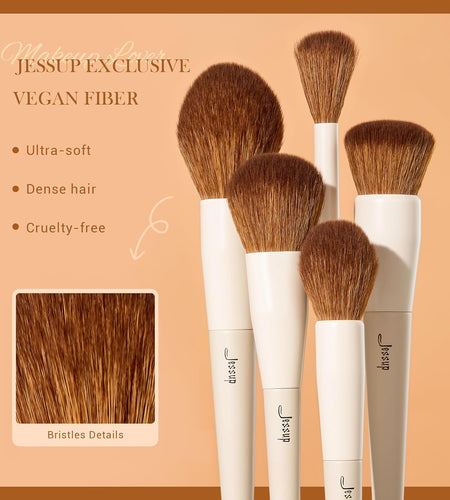 Makeup Brush Set 5Pcs Face Makeup Brushes Vegan Soft Foundation Brush Contour Brush Highlighter Brush Fluffy Setting Powder Brush, Light Grey T493