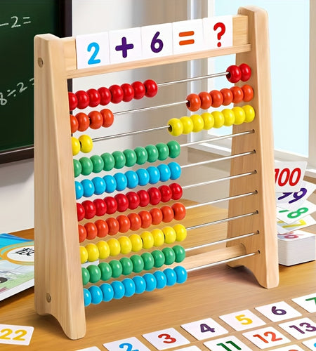[Wooden Abacus] Wooden Abacus for Addition and Subtraction | Complete with Number Cards and a Multiplication Table