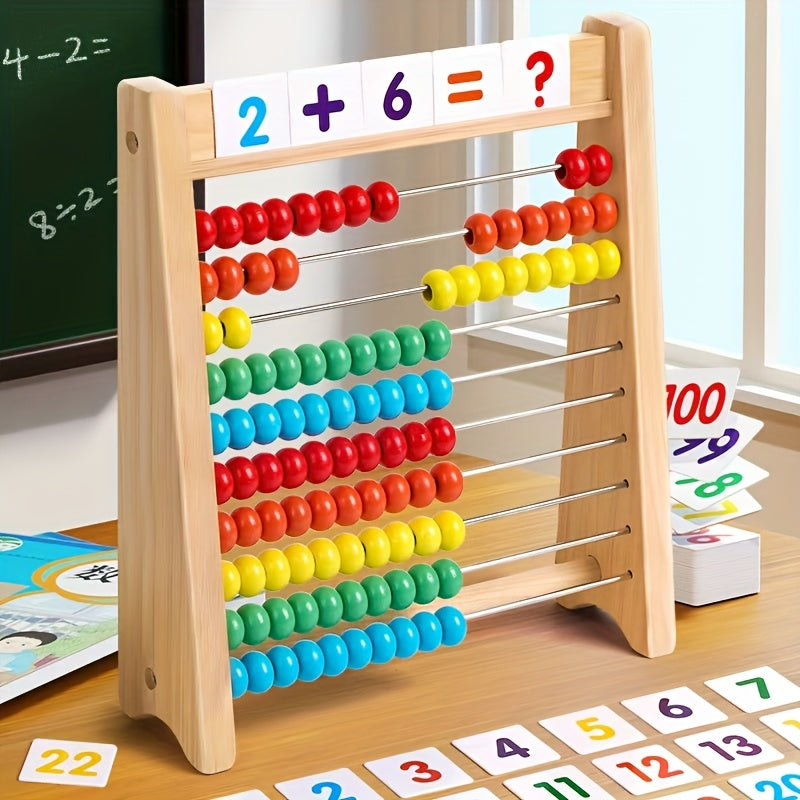 [Wooden Abacus] Wooden Abacus for Addition and Subtraction | Complete with Number Cards and a Multiplication Table