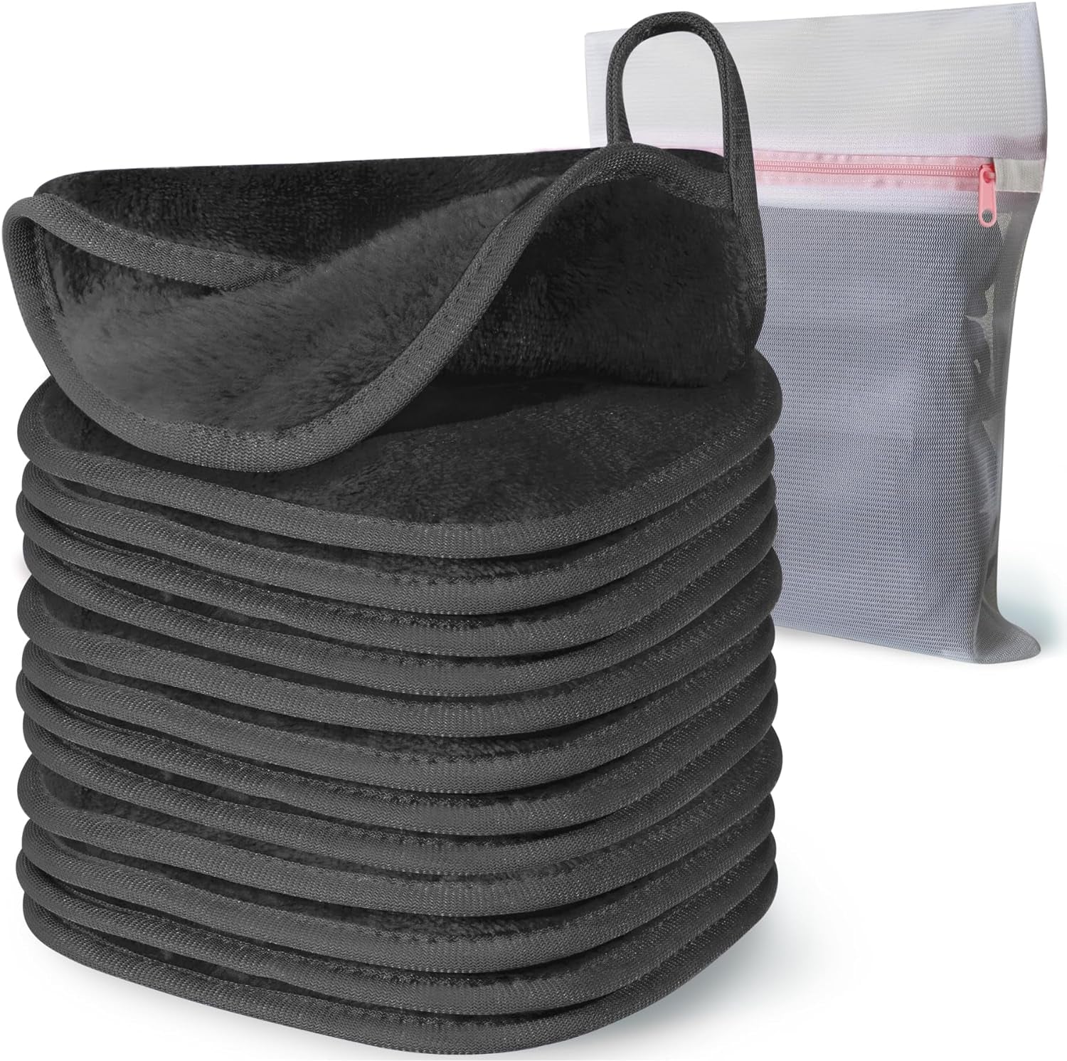 Makeup Remover Cloth, 6" X 6" Reusable Towels for Washing Face, Microfiber Washcloth with Mesh Bag, 12 Pack, Grey