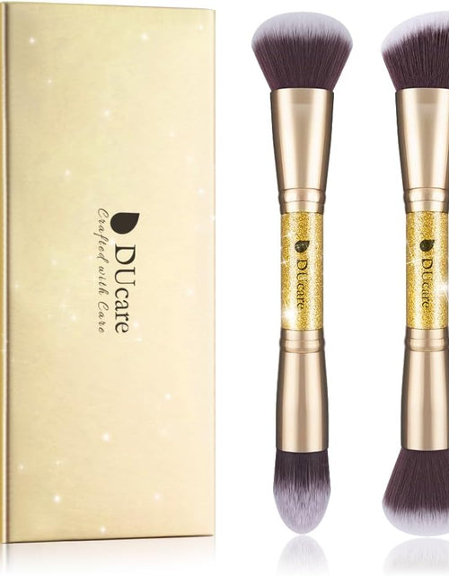 Load image into Gallery viewer, Makeup Brushes Duo End Foundation Powder Buffer and Contour Synthetic Cosmetic Tools 2Pcs Gold
