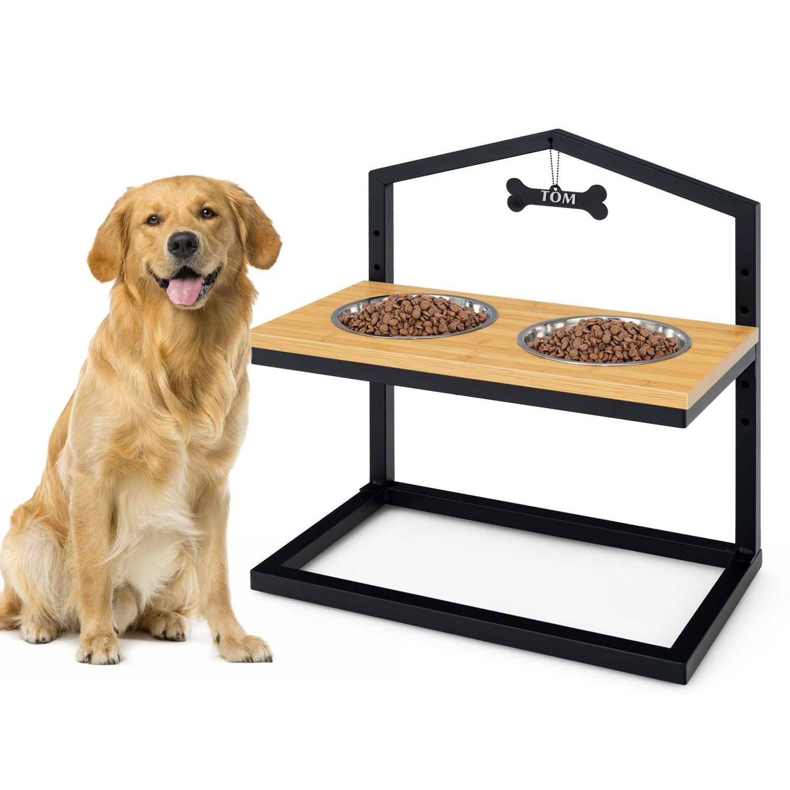 5 Heights Elevated Pet Feeder with Detachable Stainless Steel Bowl for Dogs