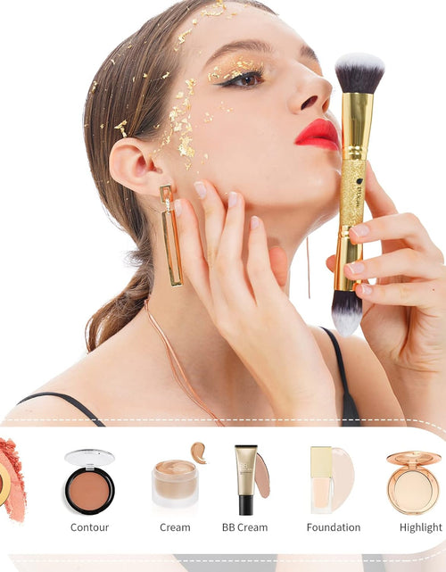 Load image into Gallery viewer, Makeup Brushes Duo End Foundation Powder Buffer and Contour Synthetic Cosmetic Tools 2Pcs Gold
