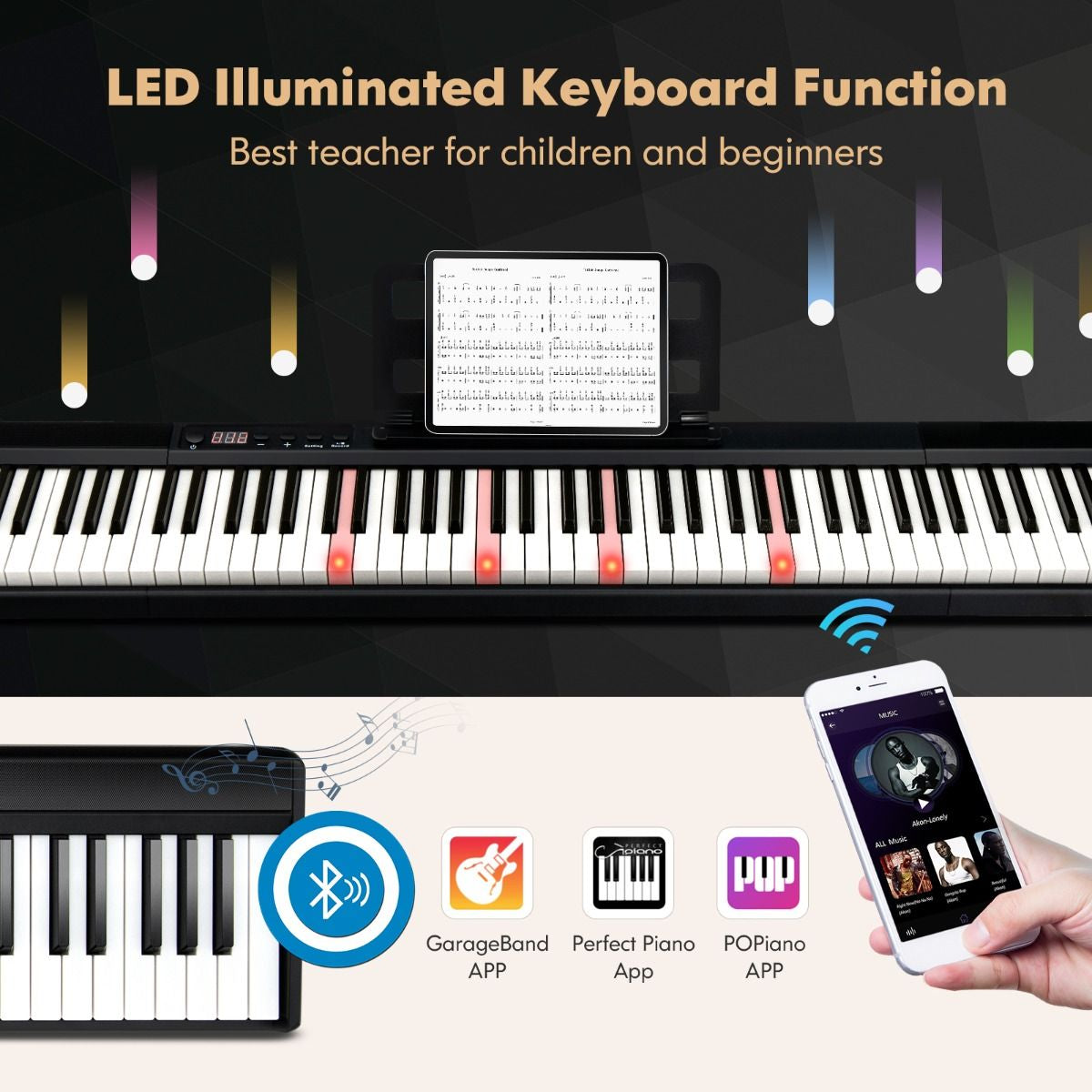 Electric Lighted Piano Keyboard with Sustain Pedal