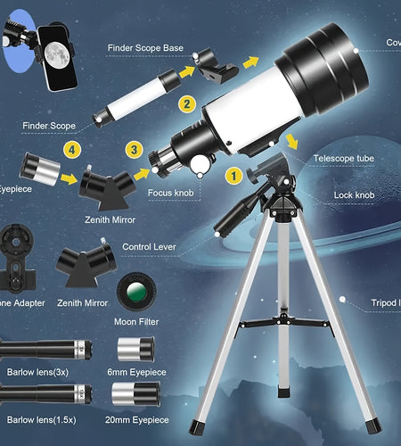 Astronomical Telescope 150X High-Powered, Portable With 70 MM And 90X With 50 MM Aperture (HD Refractor, Tripod, Phone Adapter) Ideal For Stargazing And Space Exploration