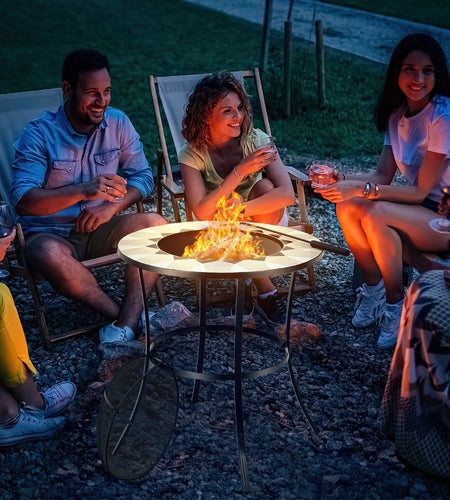 Outdoor round Fire Pit Table with Mesh Screen Lid and Fire Poker