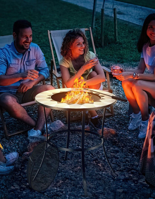 Load image into Gallery viewer, Outdoor round Fire Pit Table with Mesh Screen Lid and Fire Poker
