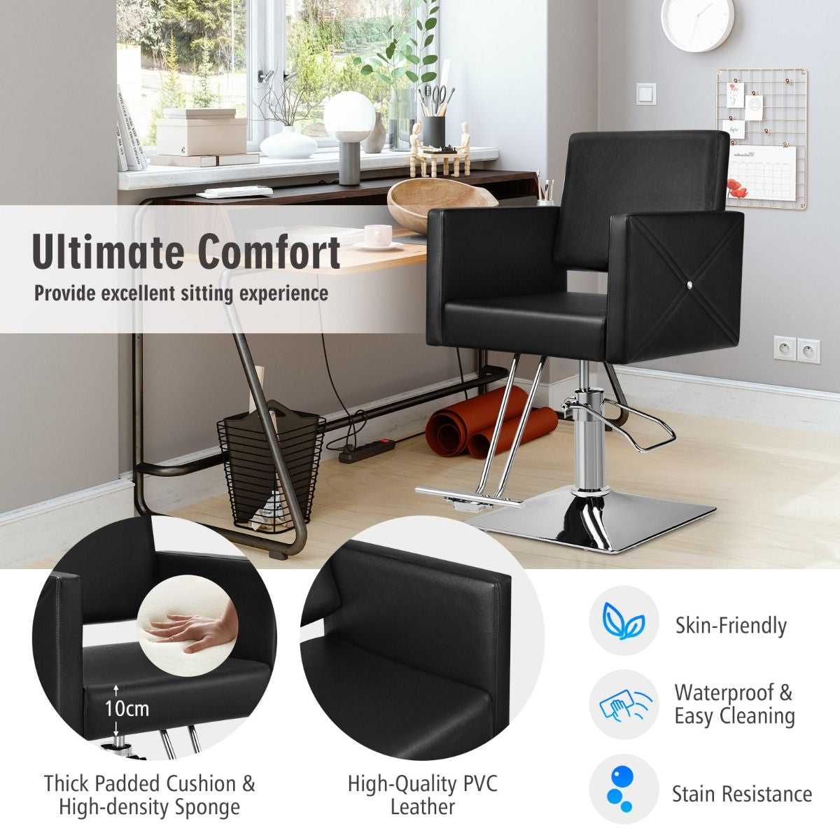 360° Swivel Barber Chair with Adjustable Height for Hair Salon