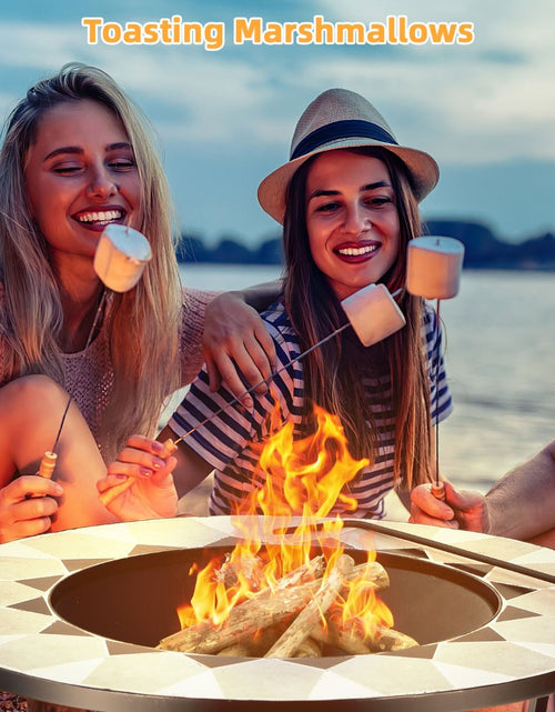 Load image into Gallery viewer, Outdoor round Fire Pit Table with Mesh Screen Lid and Fire Poker

