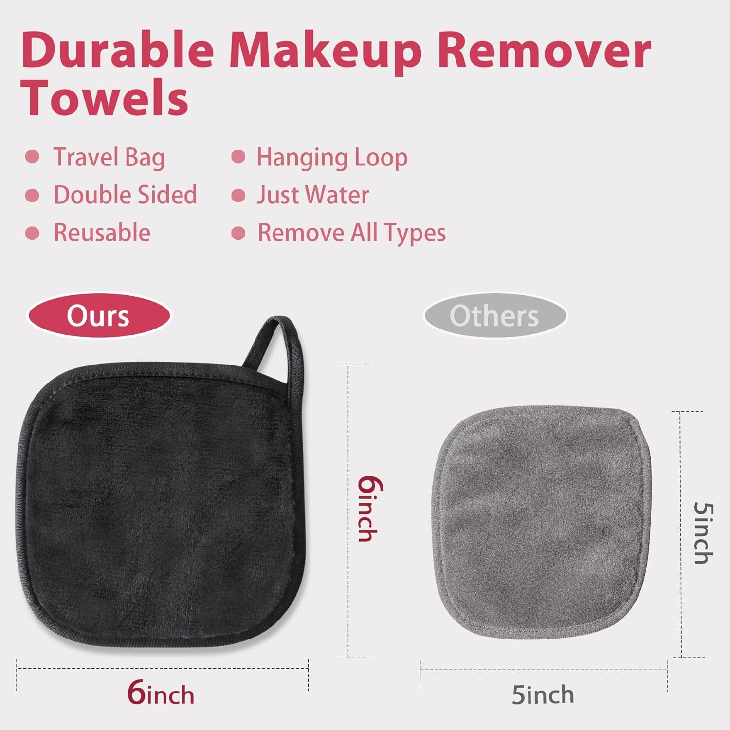 Makeup Remover Cloth, 6" X 6" Reusable Towels for Washing Face, Microfiber Washcloth with Mesh Bag, 12 Pack, Grey